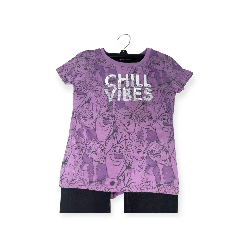Disney Frozen II Outfit Chill Vibes Shirt & Jeans Set Purple Black Sz‎ 6
